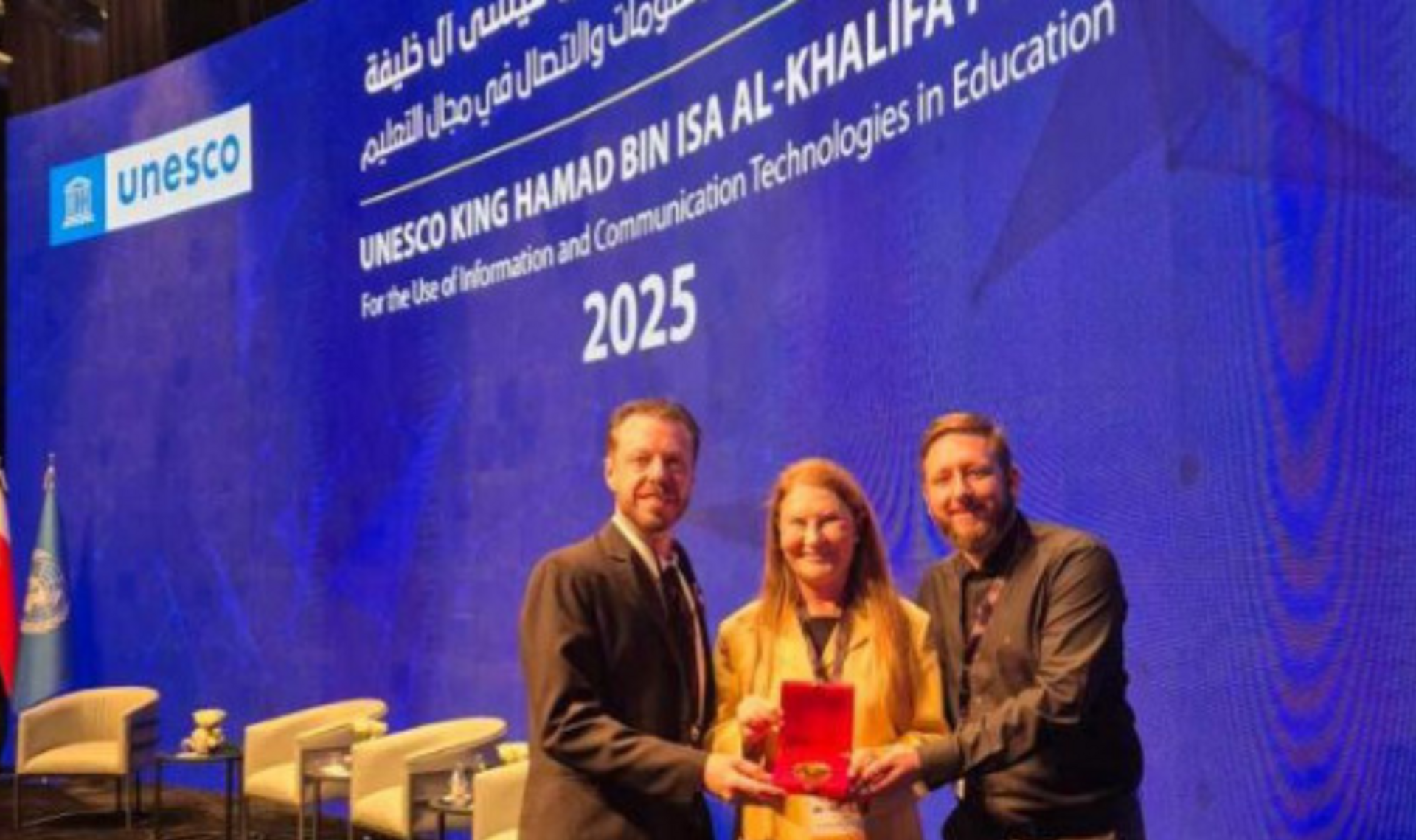 Cerimônia de entrega do Prêmio Unesco Rei Hamad Bin Isa Al-Khalifa, realizada na Universidade do Bahrein.