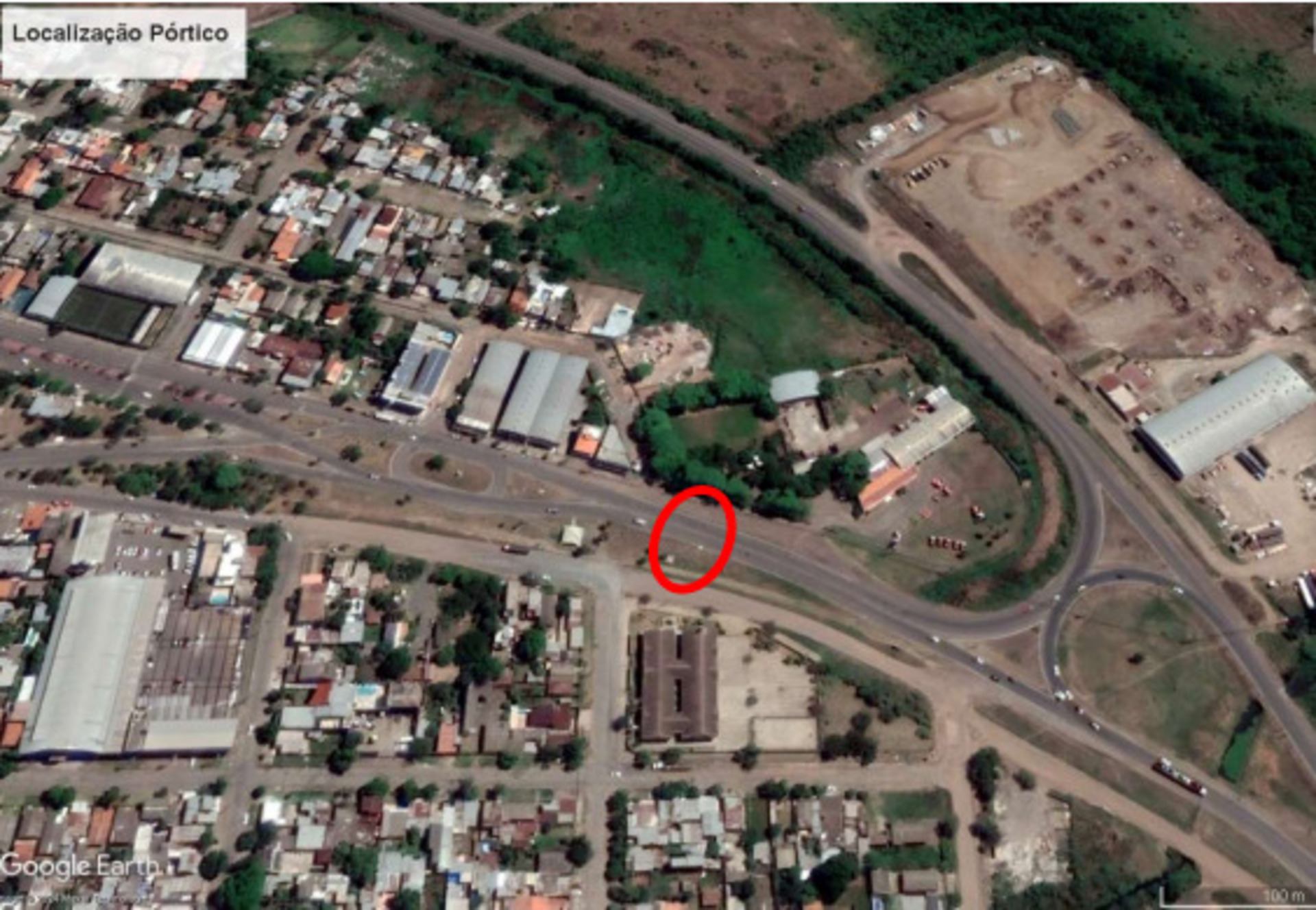 Localização da obra, próximo ao trevo de acesso na Avenida Presidente Vargas, nas imediações das BR-472 e BR-290.